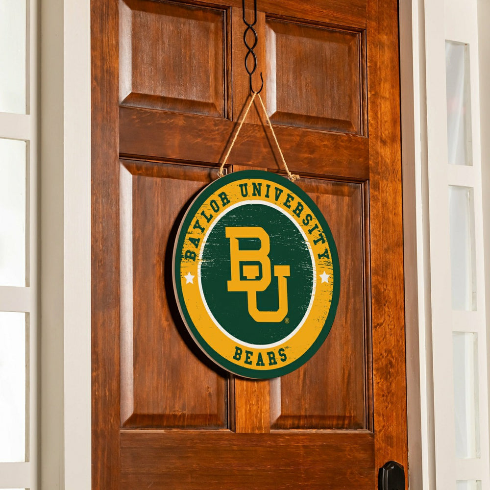 Baylor University Round Door Décor with Hanging Rope, 18x18, Collegiate, Home
