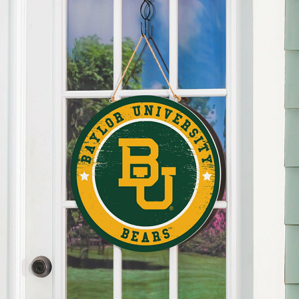 Baylor University Round Door Décor with Hanging Rope, 18x18, Collegiate, Home