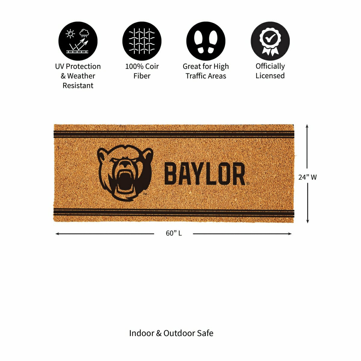 Baylor University Extra Large One Color Coir Mat, 60"x24", Collegiate