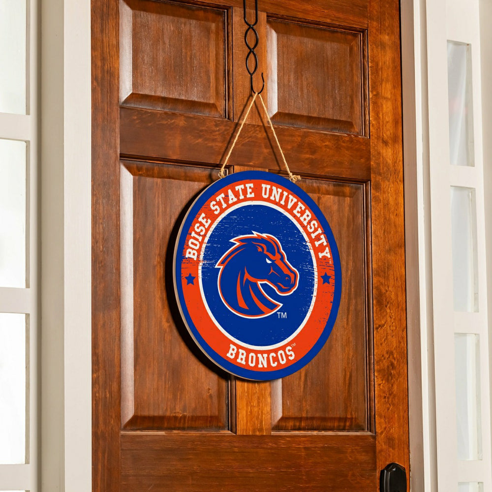 Boise State University Round Door Décor with Hanging Rope, 18x18, Collegiate, Home