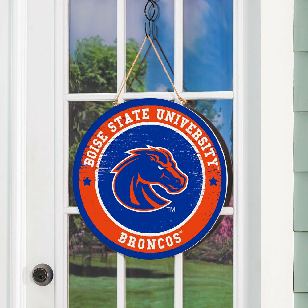 Boise State University Round Door Décor with Hanging Rope, 18x18, Collegiate, Home