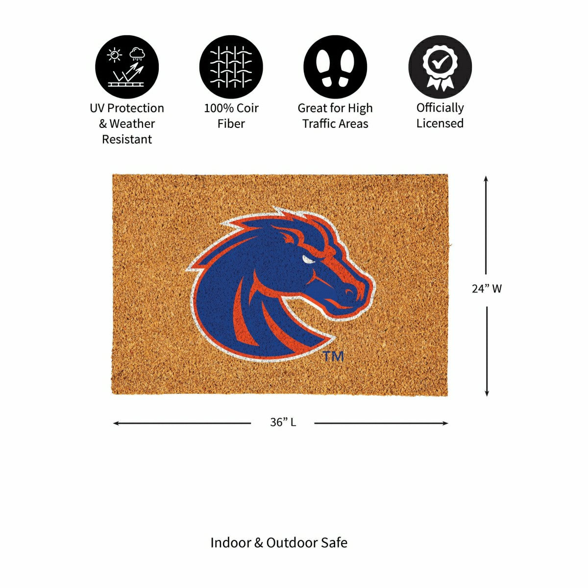 Boise State University Large Full Color Coir Mat, 36"x24", Collegiate