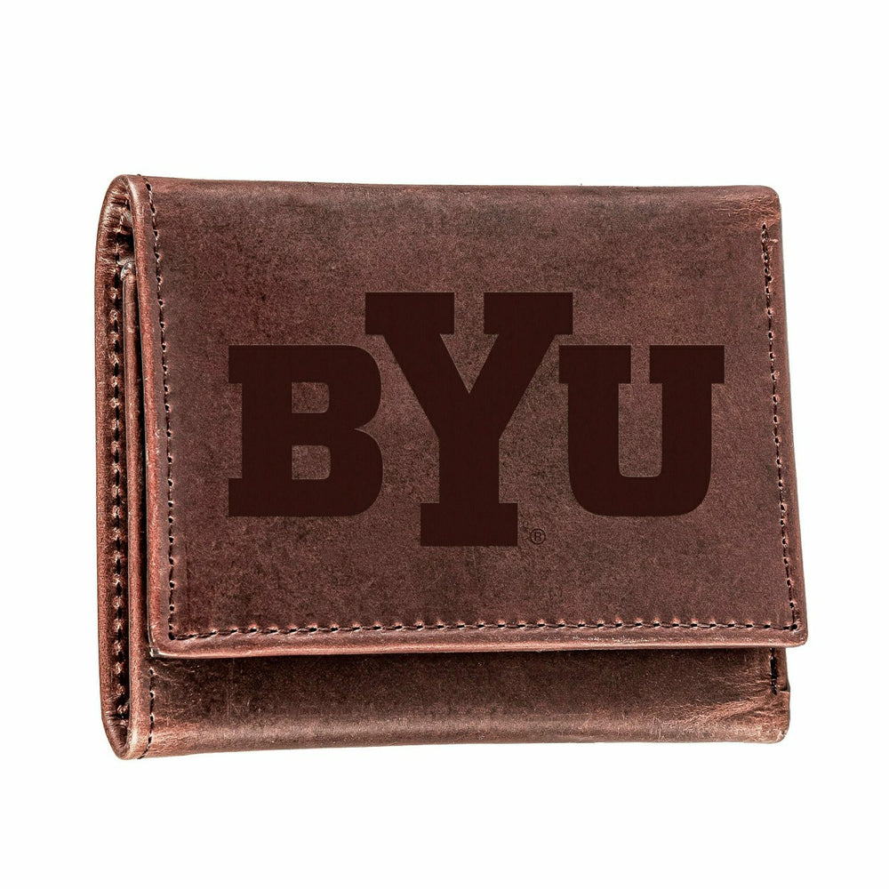 Brigham Young University, Tri-Fold Wallet, Brown, CH, 100% Genuine Lea, Collegiate, Home