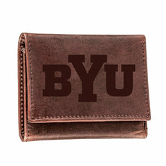 Brigham Young University, Tri-Fold Wallet, Brown, CH, 100% Genuine Lea, Collegiate, Home
