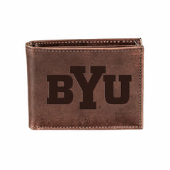 Brigham Young University, Bi-Fold Wallet, Brown, CH, 100% Genuine Leat, Collegiate, Home