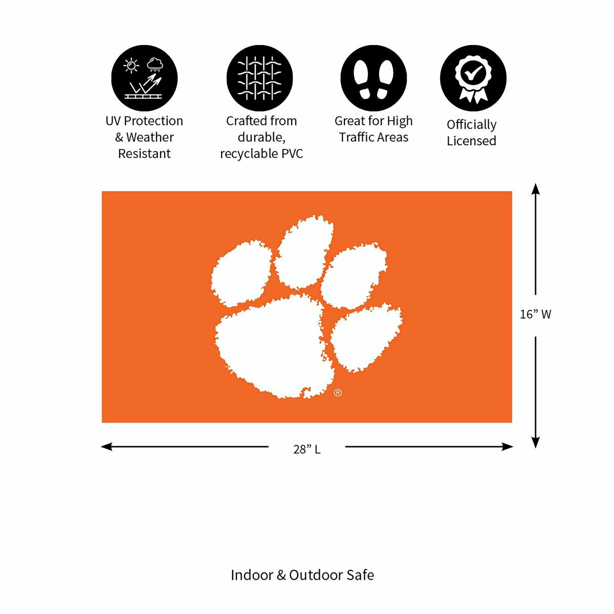 Full Color PVC Mat, 16" x 28", Clemson University, Collegiate