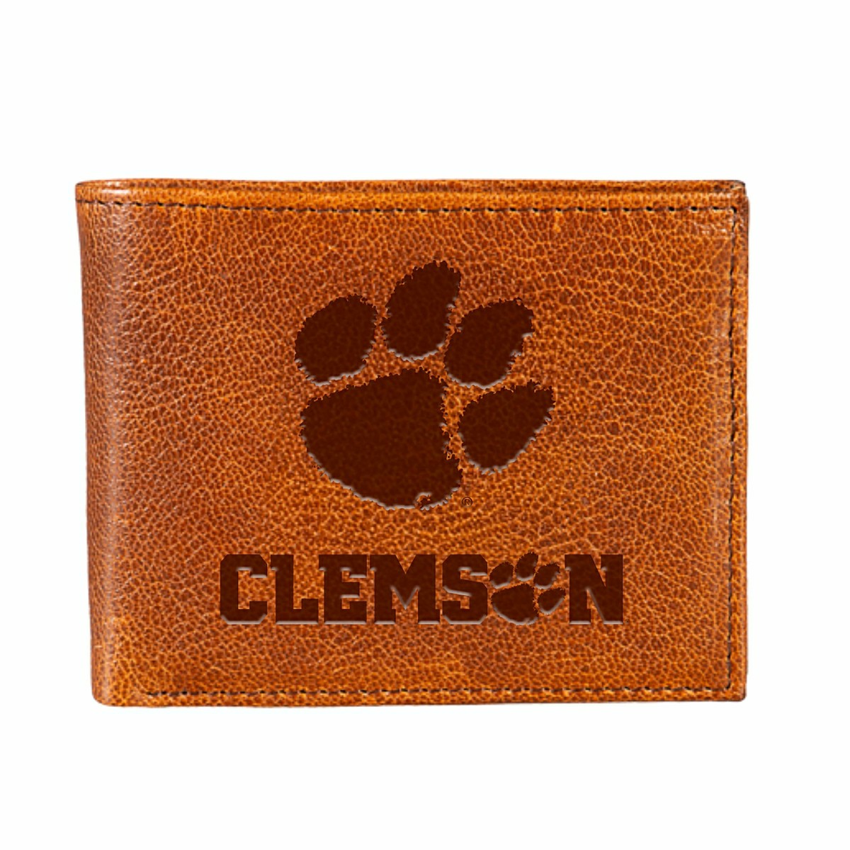 Clemson University, Embossed 100% Genuine Tumbled Leather Passcase Bi-, Collegiate, Home