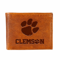 Clemson University, Embossed 100% Genuine Tumbled Leather Passcase Bi-, Collegiate, Home