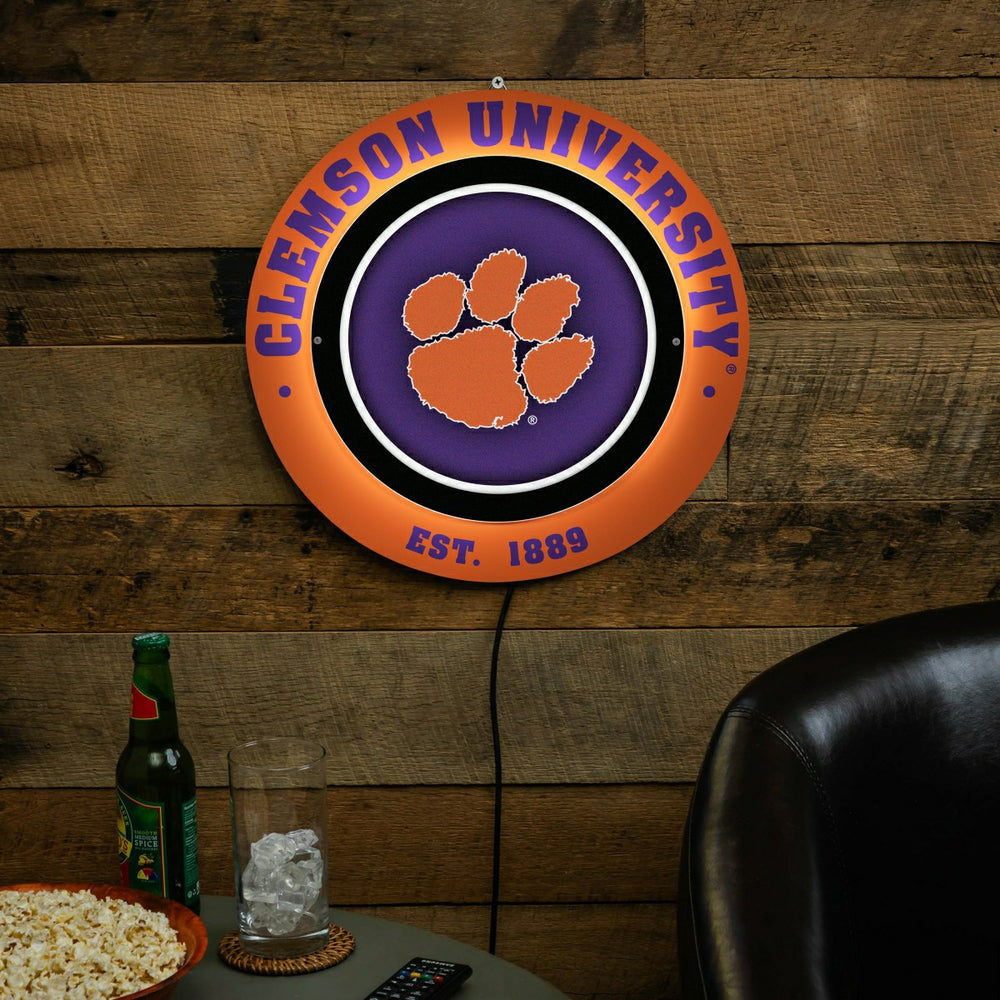 Clemson University, Metal Lite, Round, Collegiate