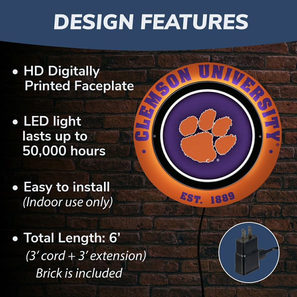 Clemson University, Metal Lite, Round, Collegiate