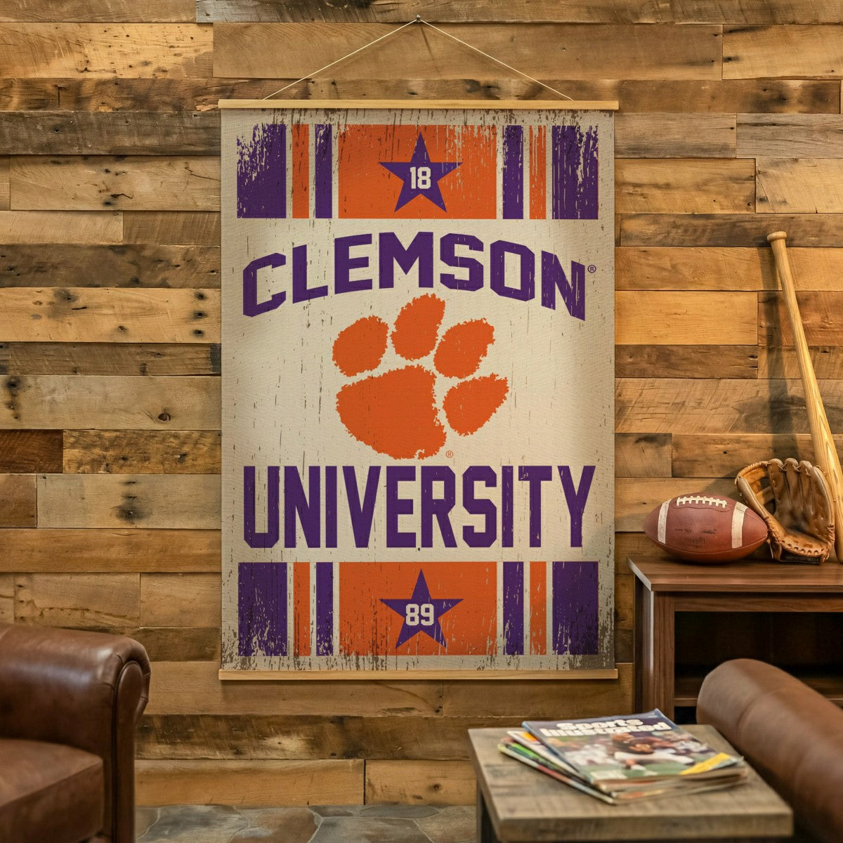 Clemson University, Canvas Wall Tapestry, Large, 54x36, Collegiate, Home