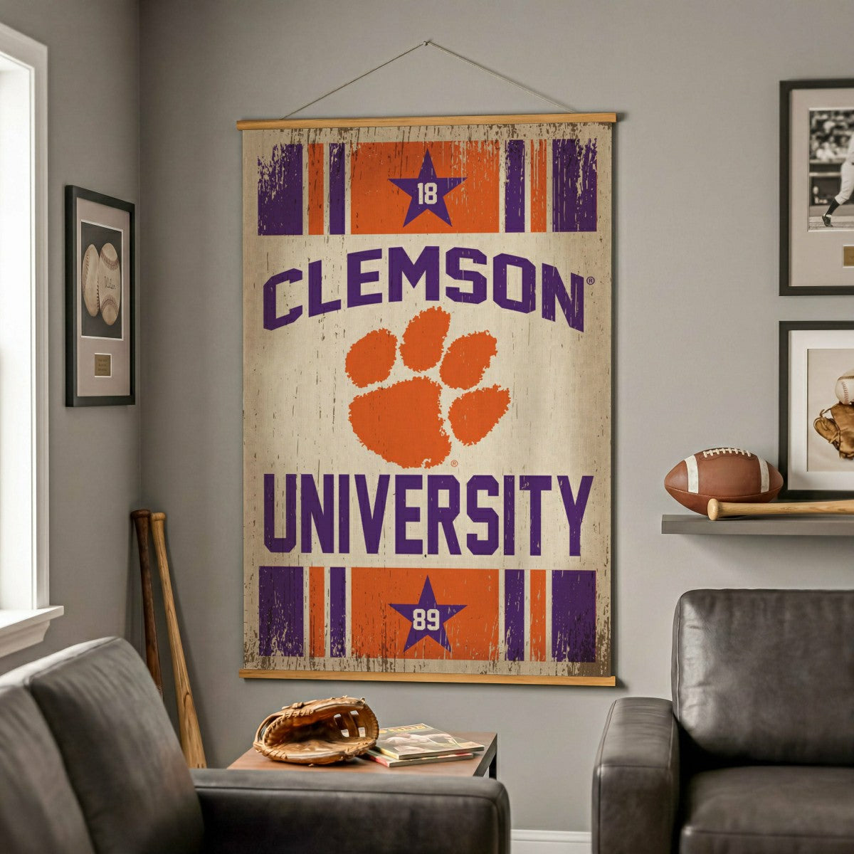 Clemson University, Canvas Wall Tapestry, Large, 54x36, Collegiate, Home