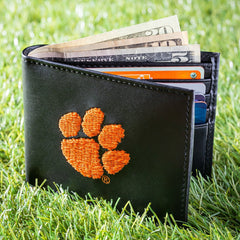 Clemson University Black Bi-Fold Embroidered Wallet w/ RFID Blocking, Collegiate, Home