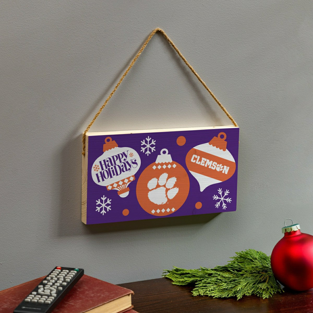 Clemson University Holiday Wood Wall Sign, 6x11, Collegiate, Home