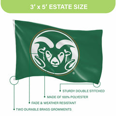 Colorado State Single Sided Flag w/ 2 Grommets, 3'x5', Collegiate, Home