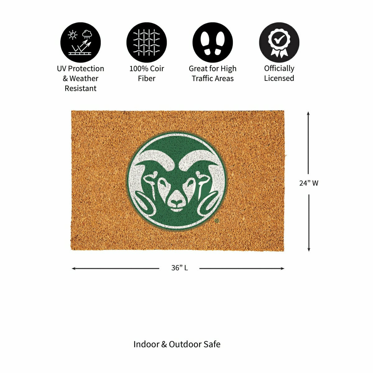 Colorado State University Large Full Color Coir Mat, 36"x24", Collegiate