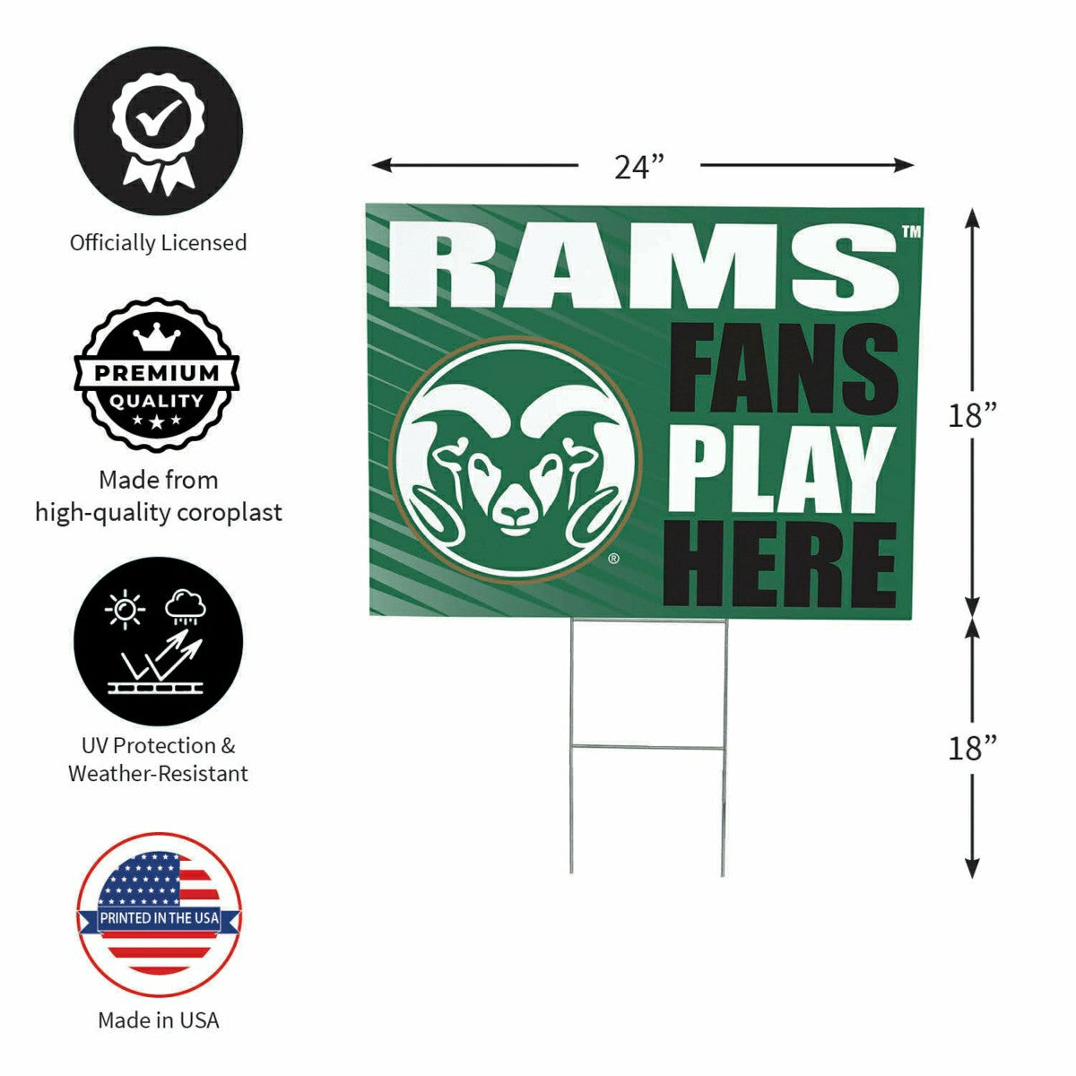 Colorado State University Coroplast Yard Sign "Fans Play Here", Collegiate, Home