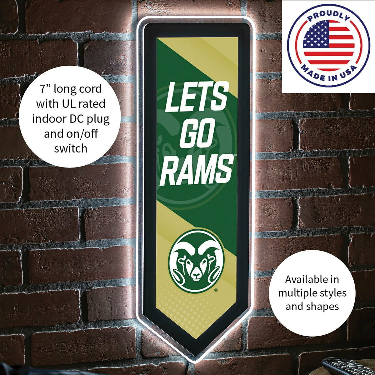 LED Wall Decor, Pennant, Colorado State University, Collegiate, Home
