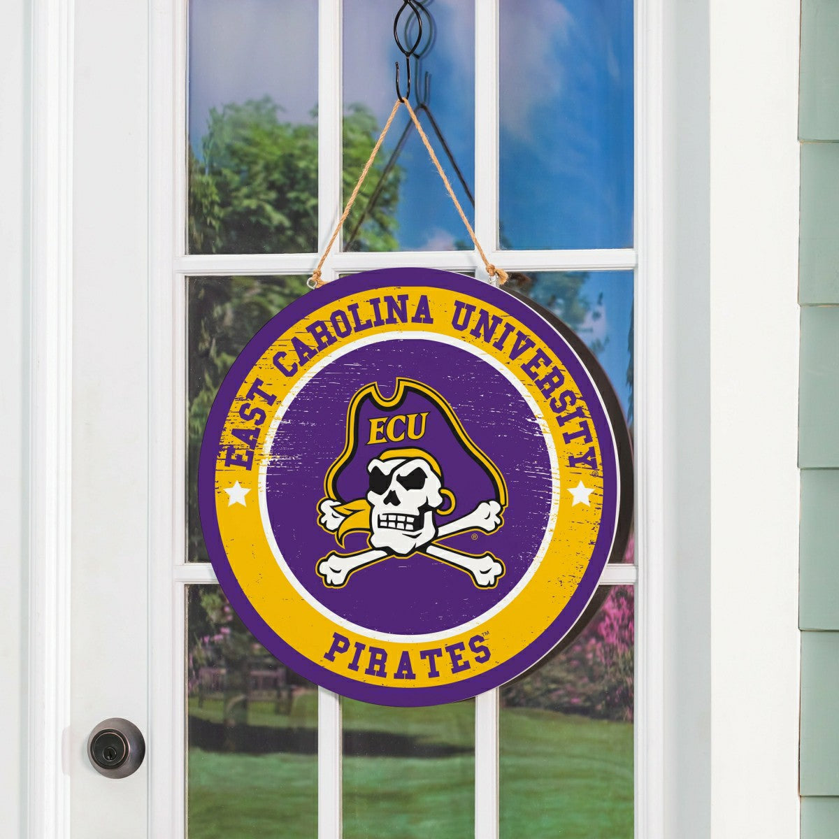 East Carolina University Round Door Décor with Hanging Rope, 18x18, Collegiate, Home