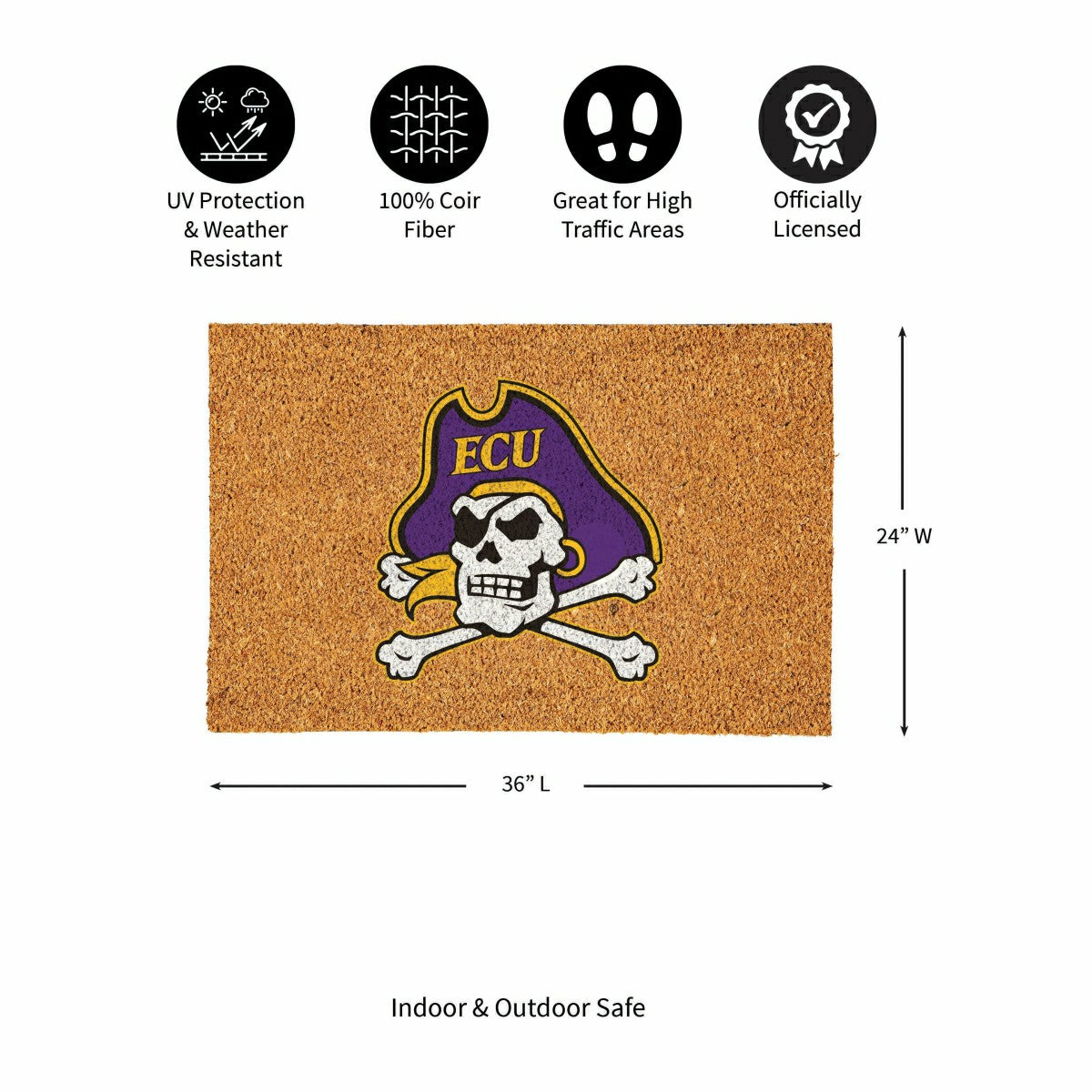 East Carolina University Large Full Color Coir Mat, 36"x24", Collegiate