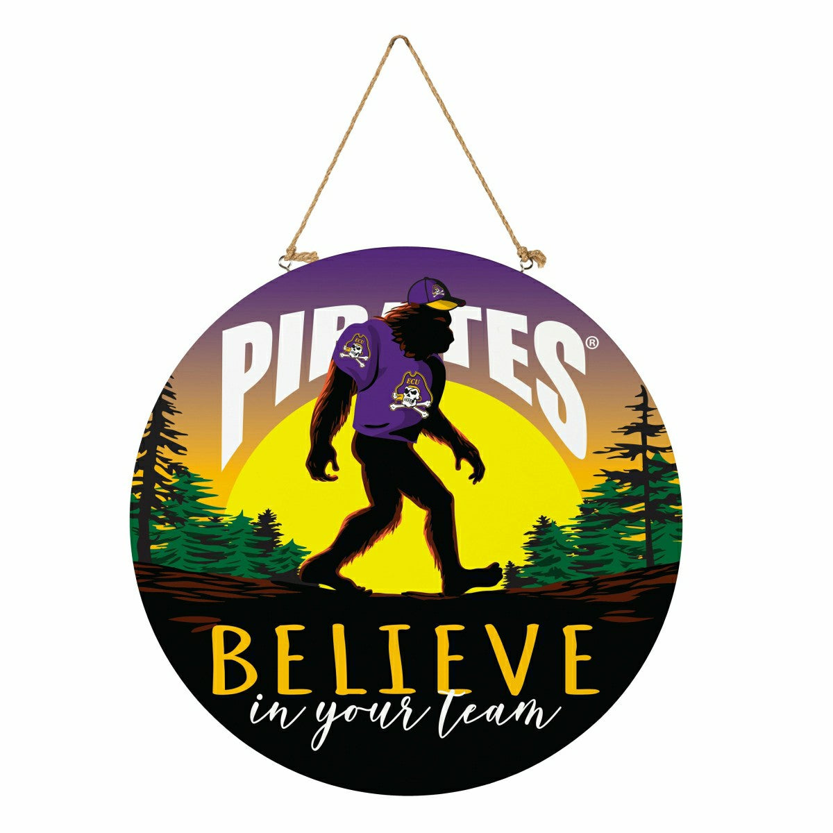 East Carolina University Bigfoot Round Door Décor with Hanging Rope, 1, Collegiate, Home