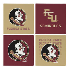 Florida State University Ceramic Coasters Set, 4pcs with Wood Caddy, Collegiate, Home