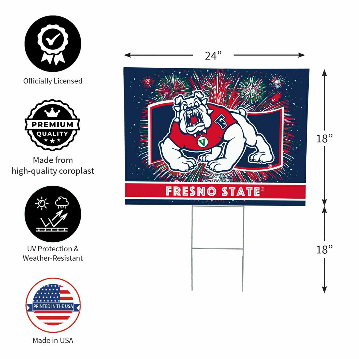 Fresno State Yard Sign, Patriotic, Collegiate, Home