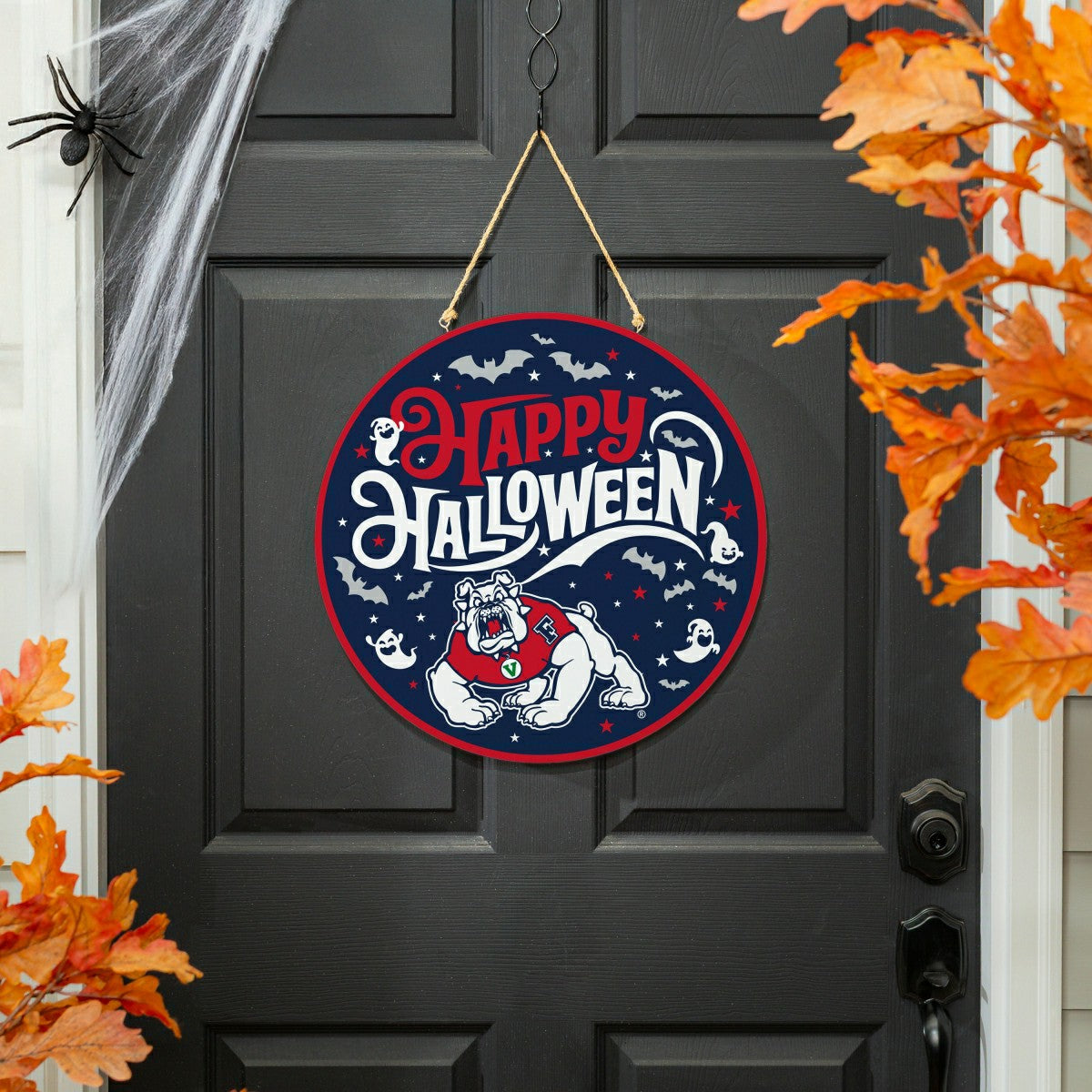 Fresno State Halloween Round Door Décor with Hanging Rope, 18x18, Collegiate, Home