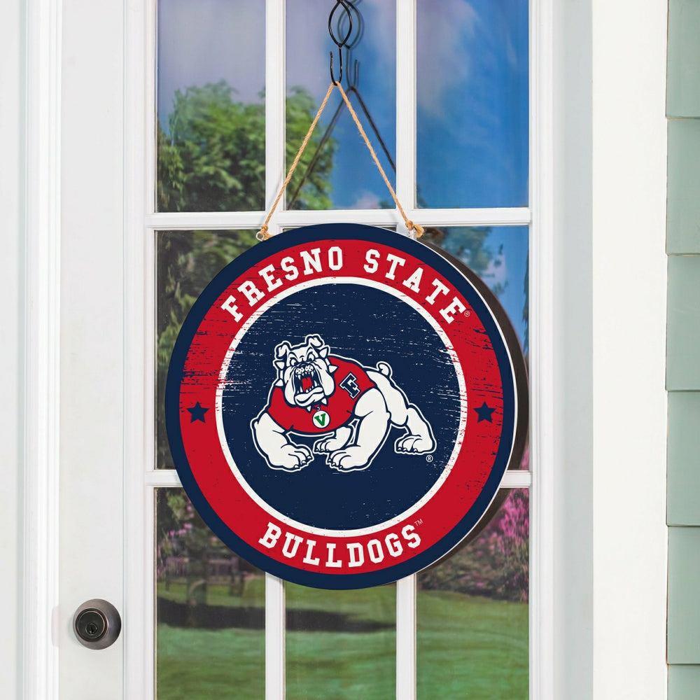Fresno State Round Door Décor with Hanging Rope, 18x18, Collegiate, Home