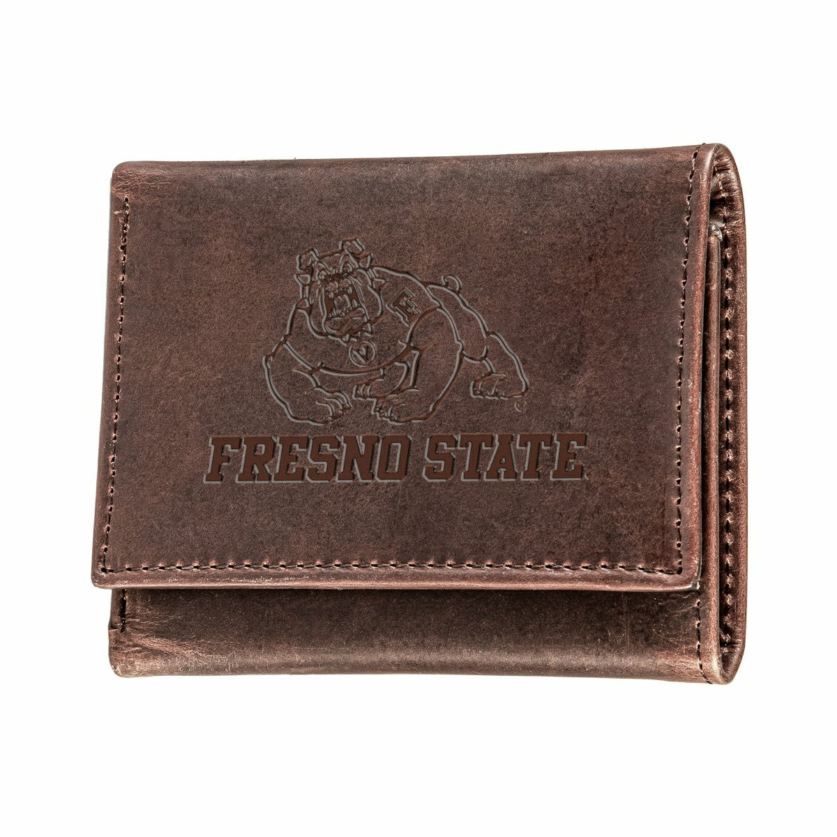 Fresno State Brown Tri-Fold Wallet, 100% Genuine Leather, Collegiate, Home