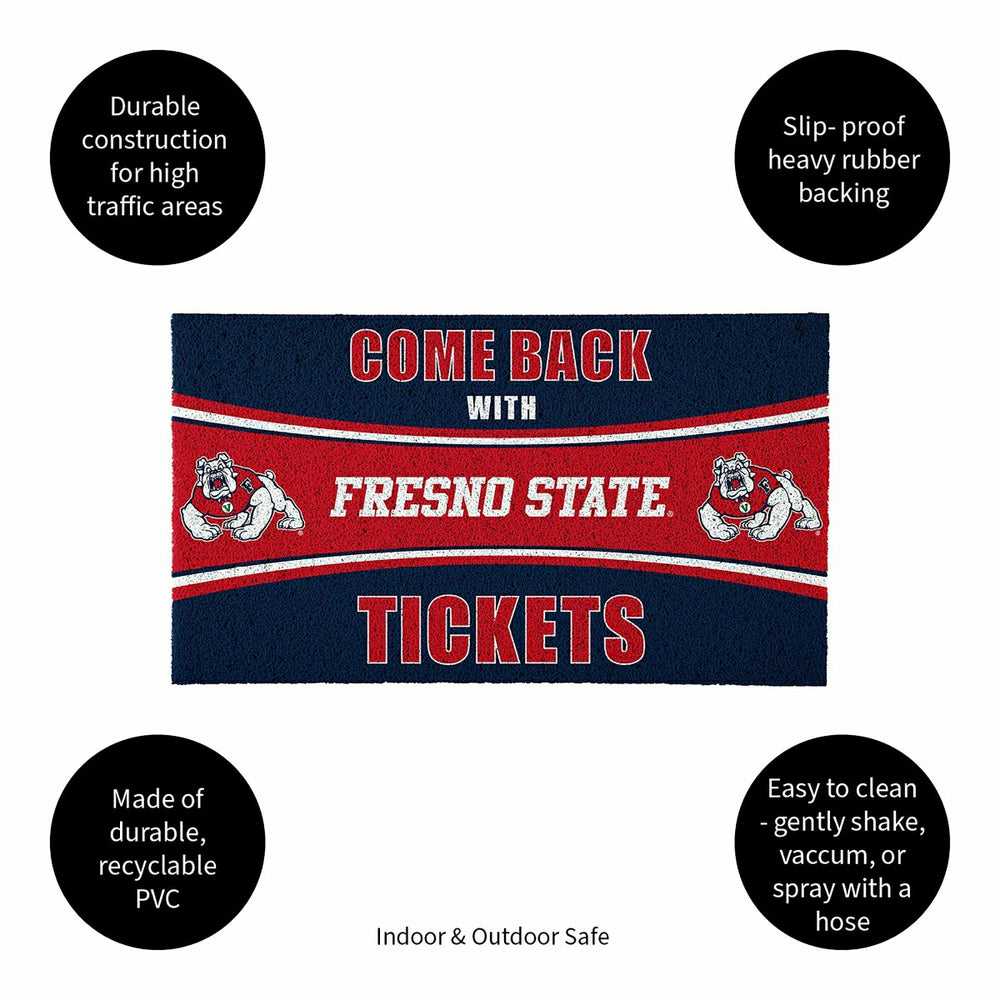 28" x 16" PVC Trapper Mat, Come Back with Tickets, Fresno State, Collegiate