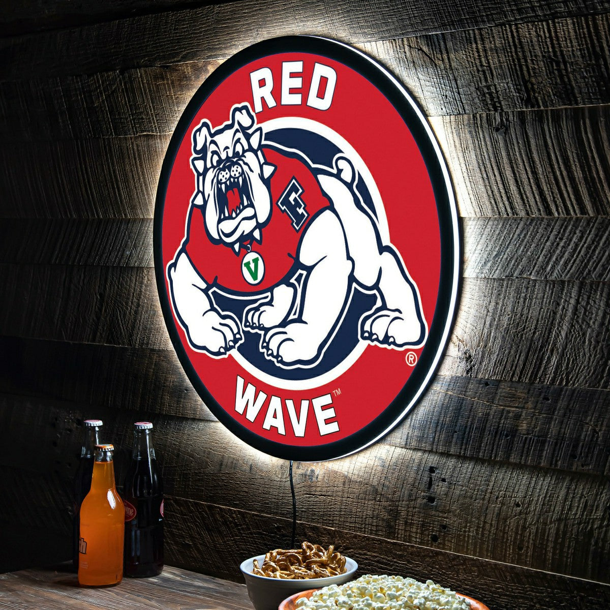 Fresno State Red Wave College Large Round Edgelite LED Decor, Collegiate, Home