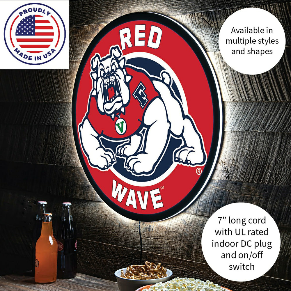 Fresno State Red Wave College Large Round Edgelite LED Decor, Collegiate, Home