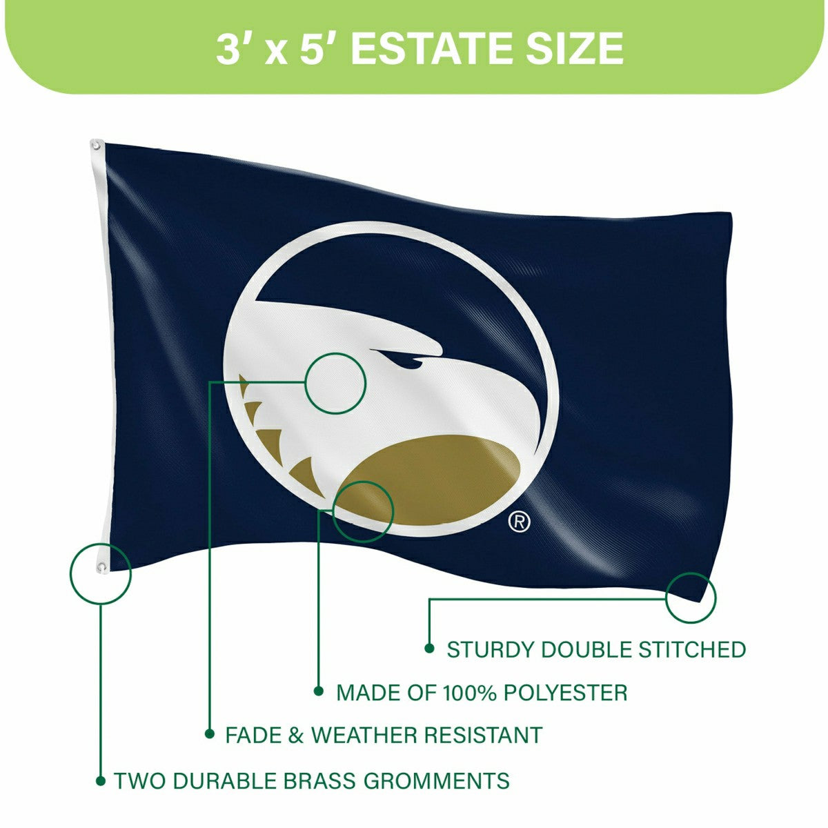 Georgia Southern Single Sided Flag w/ 2 Grommets, 3'x5', Collegiate, Home