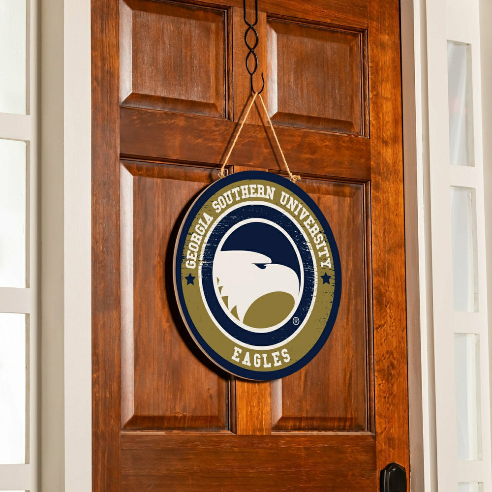 Georgia Southern University Round Door Décor with Hanging Rope, 18x18, Collegiate, Home
