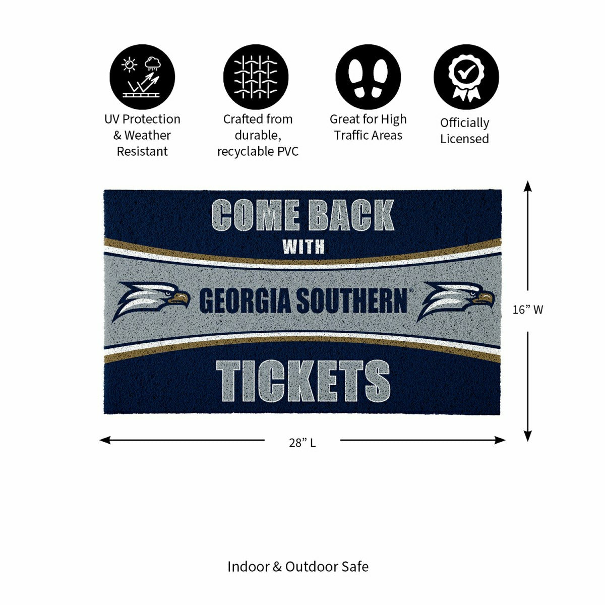 28" x 16" PVC Trapper Mat, Come Back with Tickets, Georgia Southern Un, Collegiate