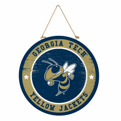 Georgia Tech Round Door Décor with Hanging Rope, 18x18, Collegiate, Home
