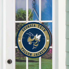 Georgia Tech Round Door Décor with Hanging Rope, 18x18, Collegiate, Home