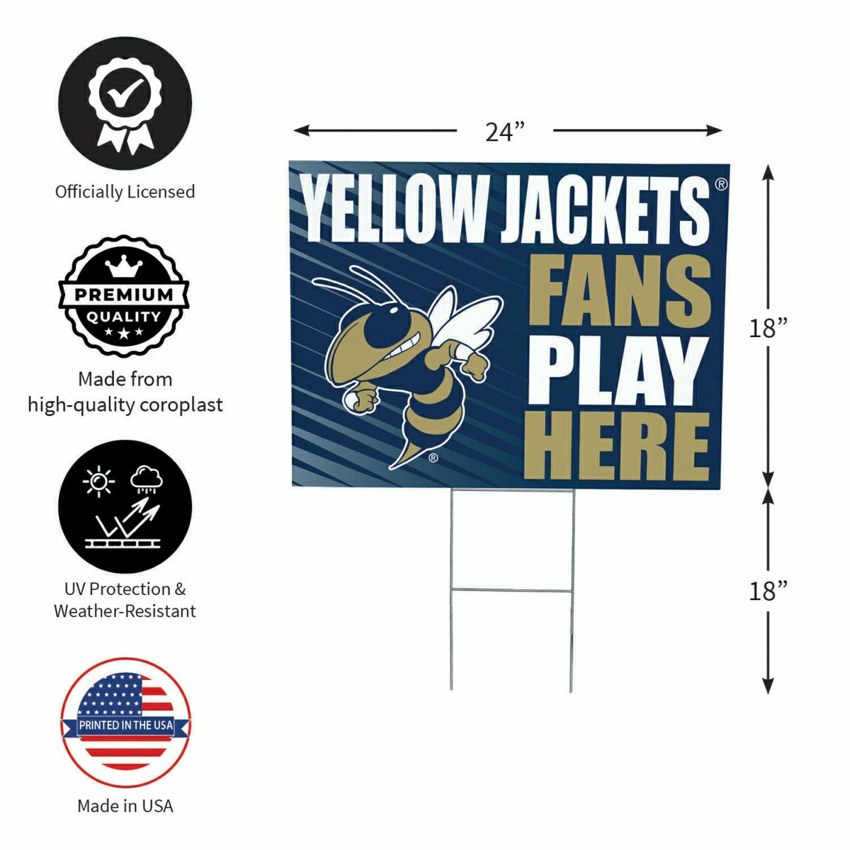 Georgia Tech Coroplast Yard Sign "Fans Play Here", Collegiate, Home
