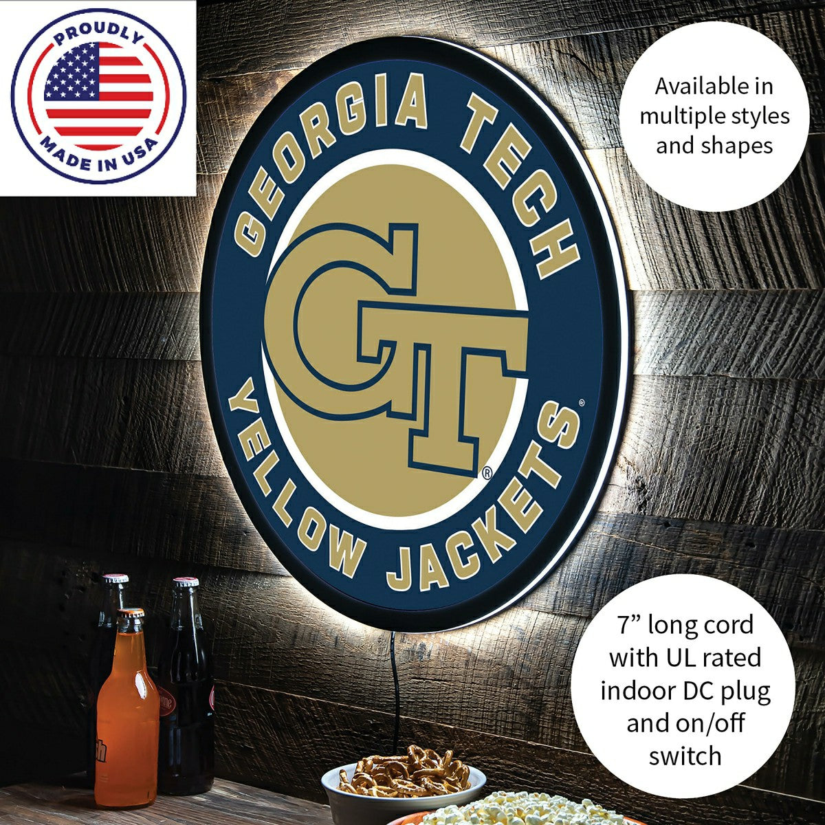 LED Wall Decor, Round, Georgia Tech, Collegiate, Home