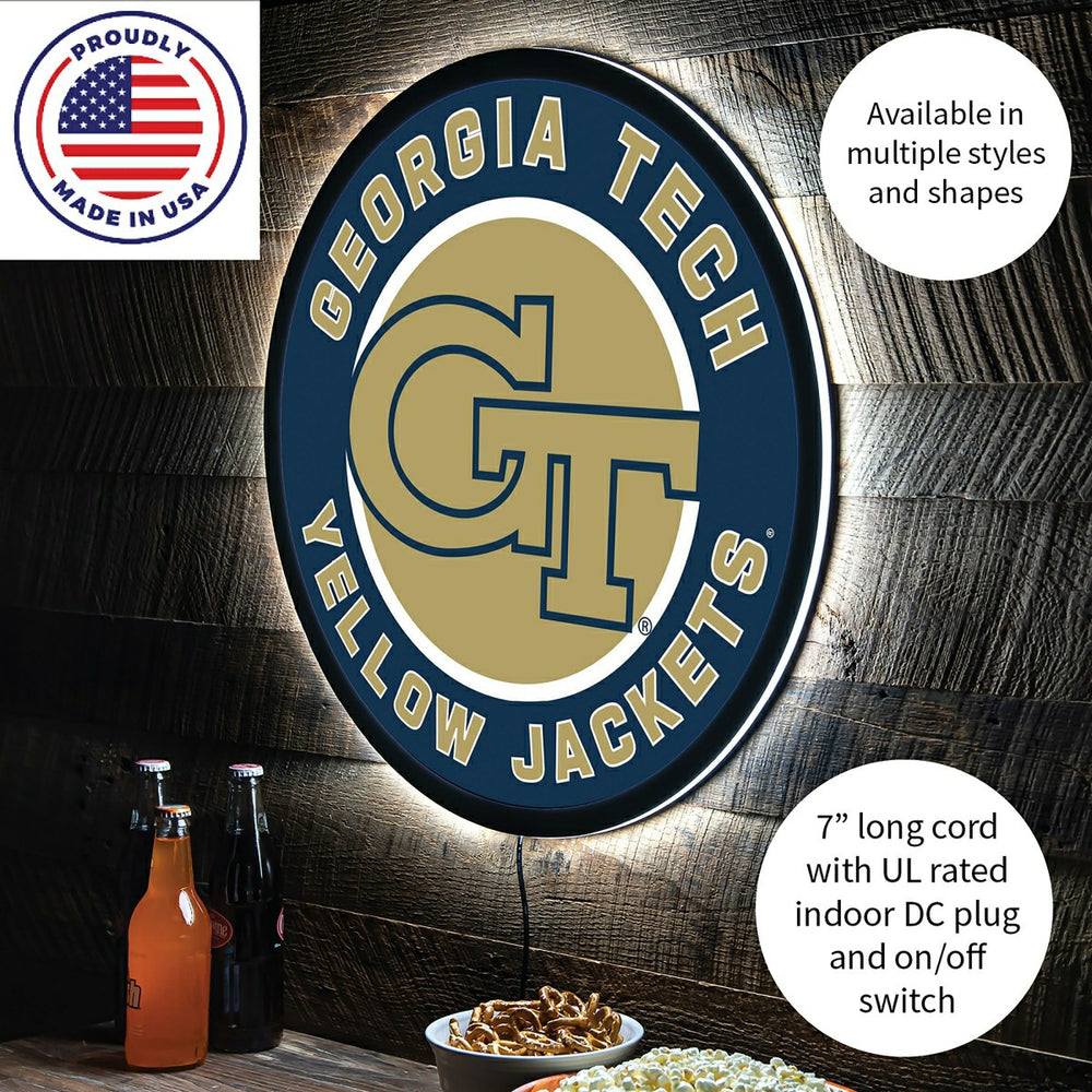 LED Wall Decor, Round, Georgia Tech, Collegiate, Home