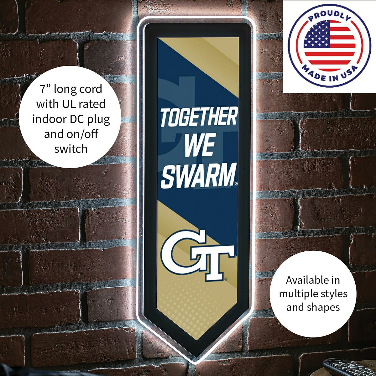 LED Wall Decor, Pennant, Georgia Tech, Collegiate, Home