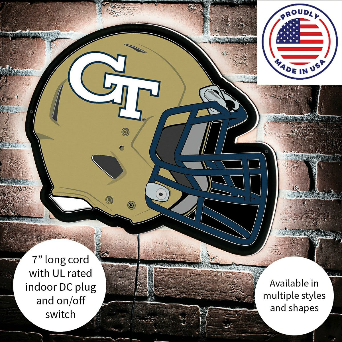 LED Wall Decor, Helmet, Georgia Tech, Collegiate, Home