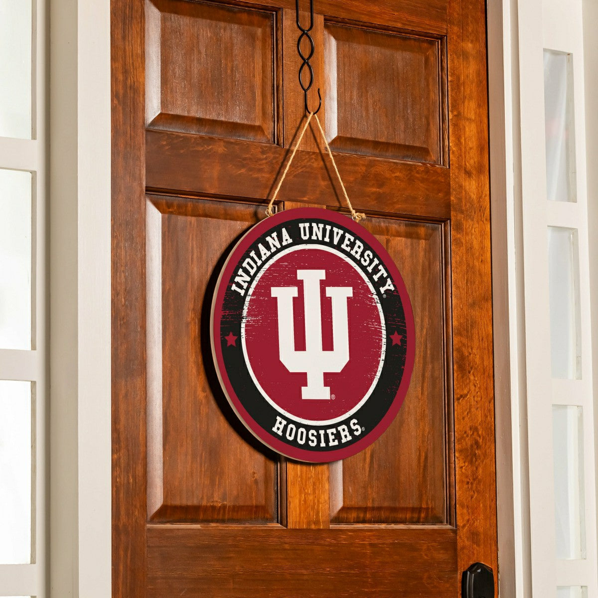 Indiana University Round Door Décor with Hanging Rope, 18x18, Collegiate, Home