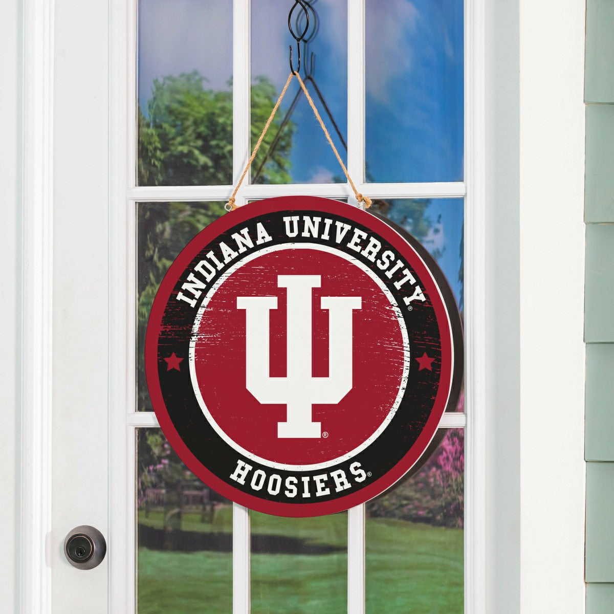 Indiana University Round Door Décor with Hanging Rope, 18x18, Collegiate, Home