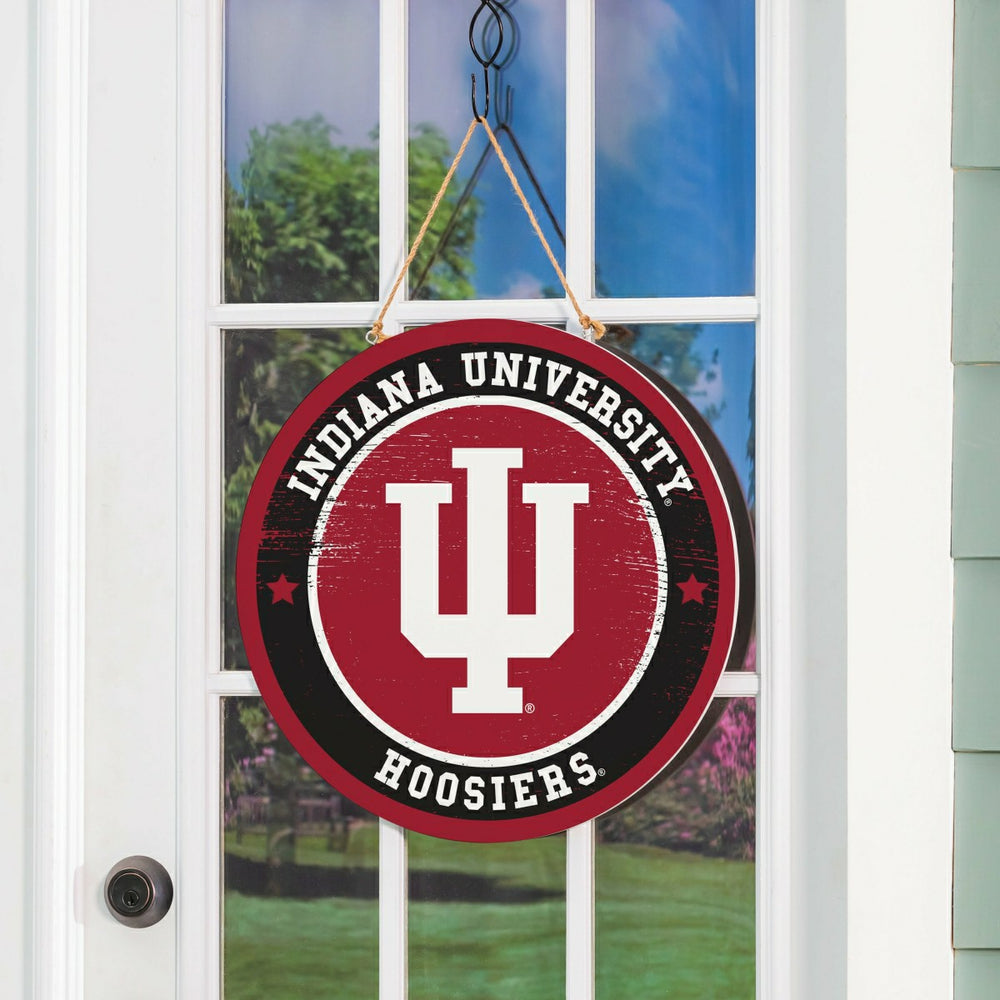 Indiana University Round Door Décor with Hanging Rope, 18x18, Collegiate, Home