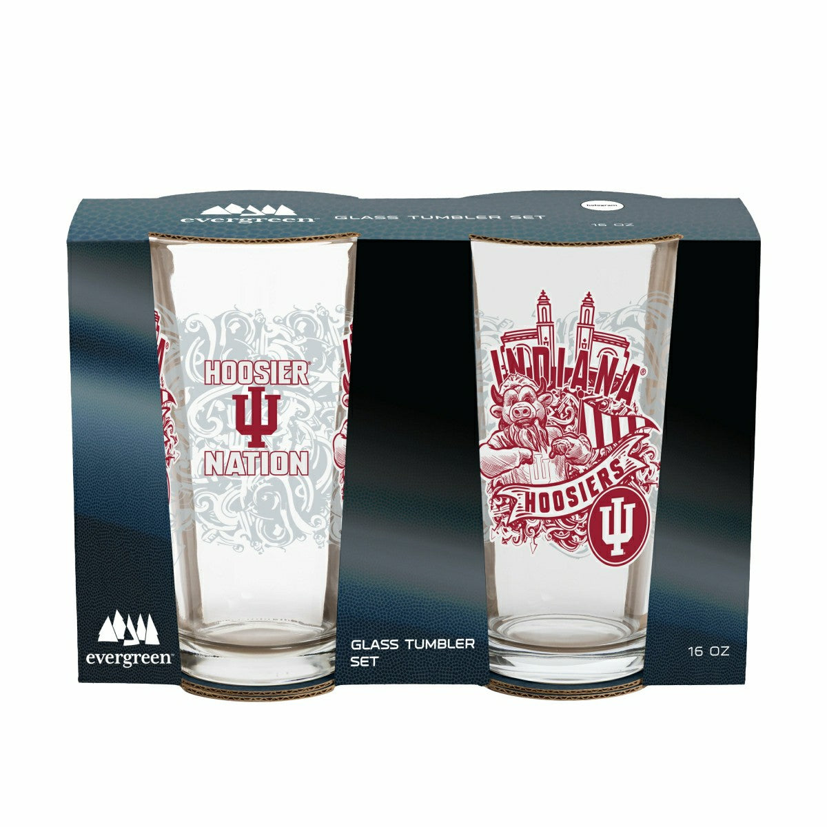 Indiana University 16oz Glass pint, Set of 2, Collegiate, Home