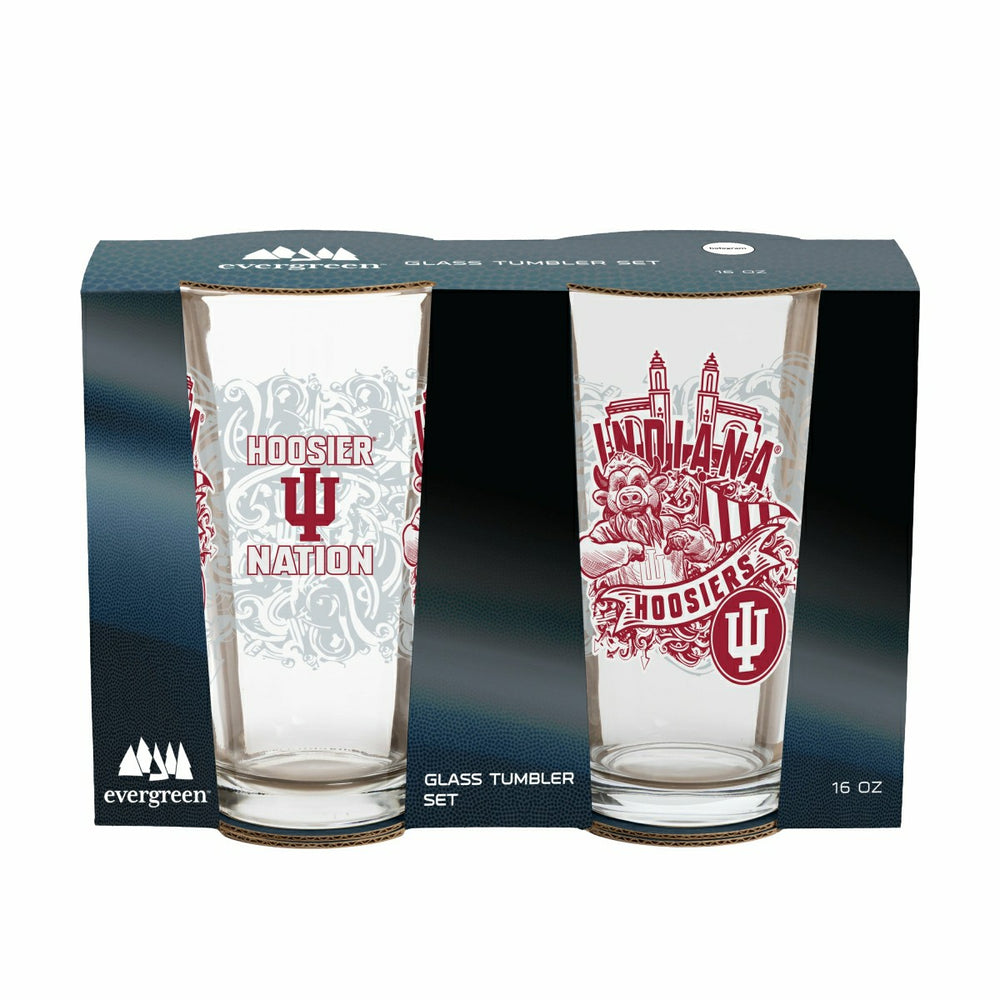 Indiana University 16oz Glass pint, Set of 2, Collegiate, Home