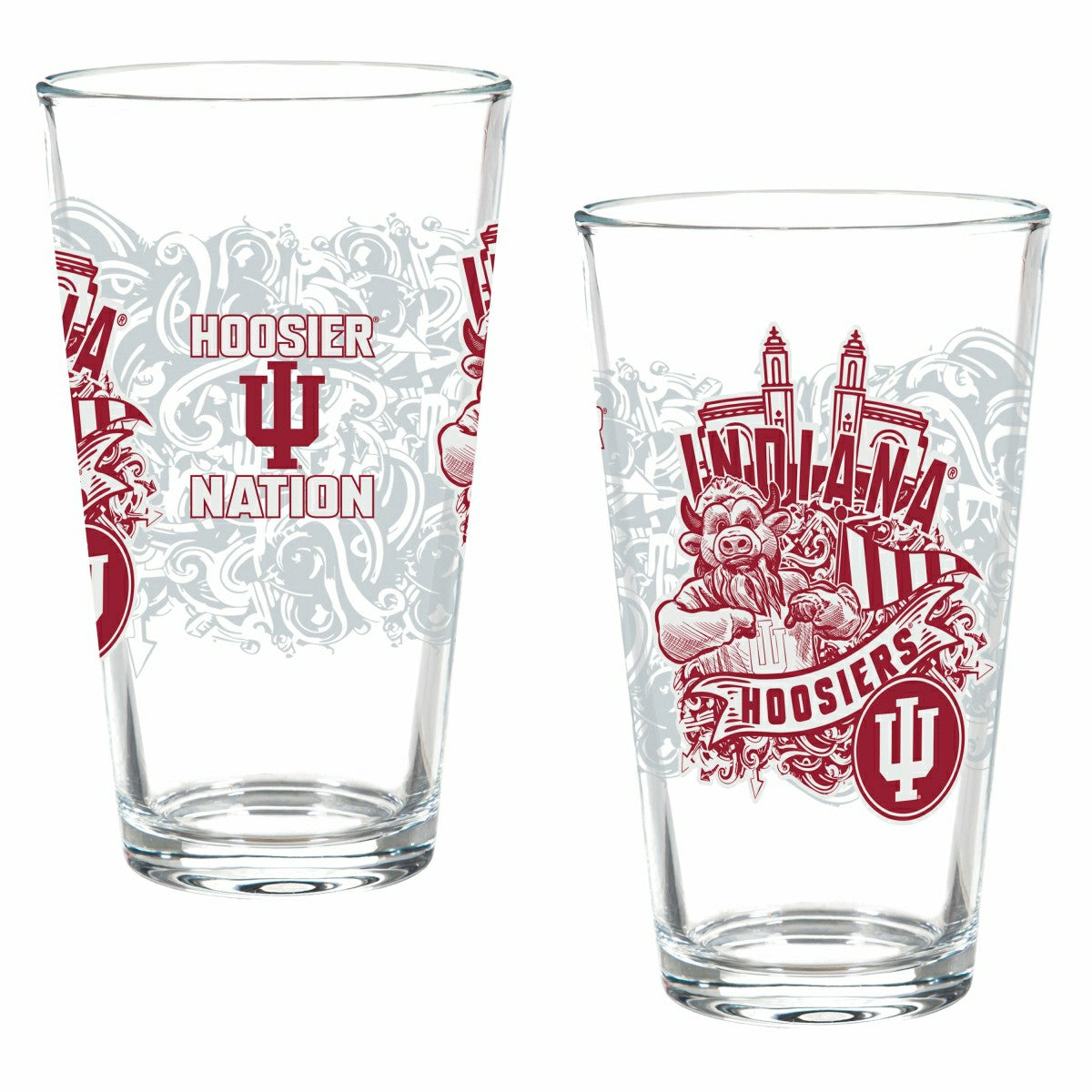 Indiana University 16oz Glass pint, Set of 2, Collegiate, Home