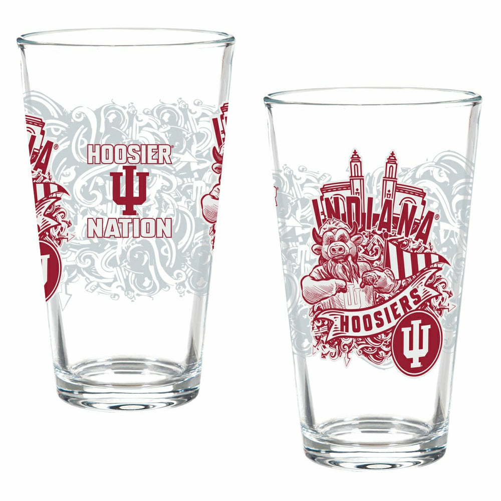 Indiana University 16oz Glass pint, Set of 2, Collegiate, Home